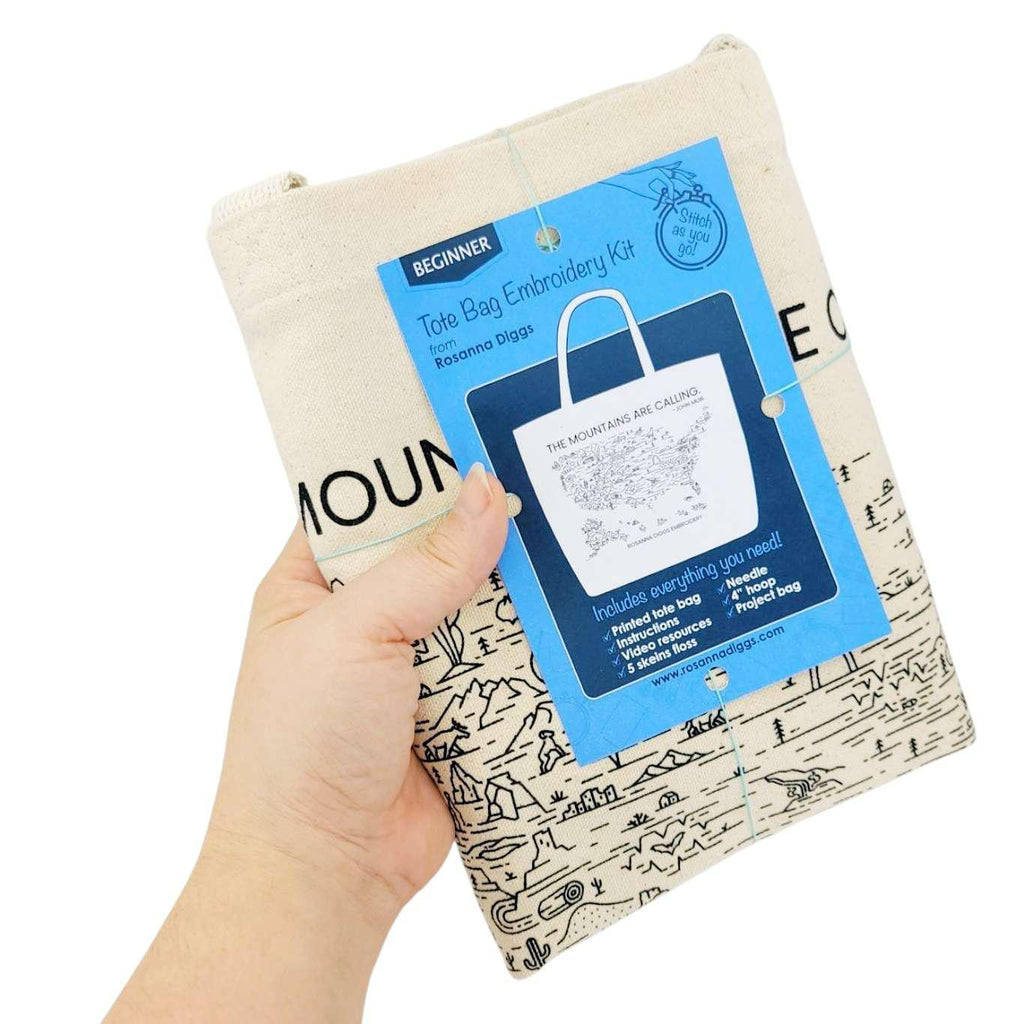 Embroidery Kit - The Mountains are Calling Tote Bag by By Hand Craft Co