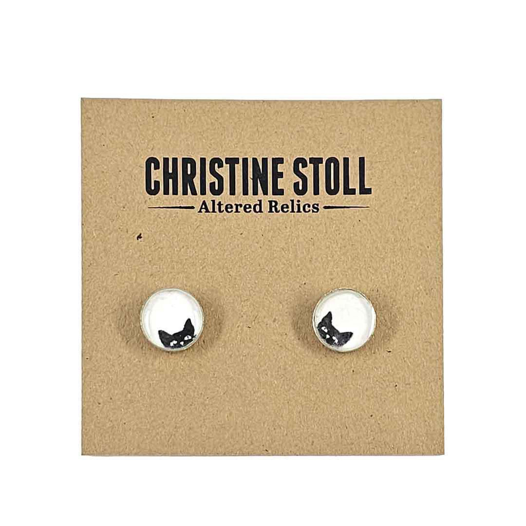 Earrings - Tiny Posts - Black Cat Antiqued Silver by Christine Stoll | Altered Relics