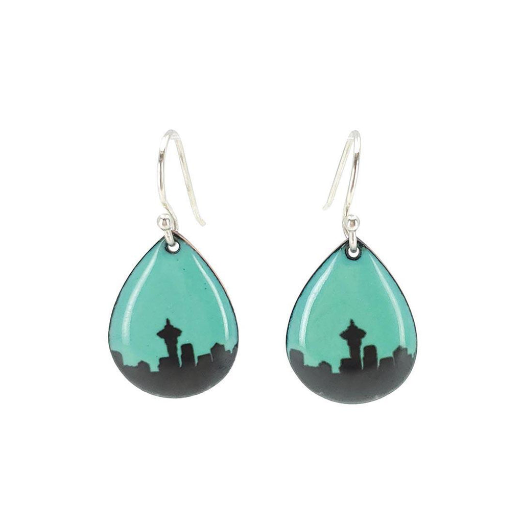 Earrings - Seattle Skyline Small Teardrop (Turquoise) by Magpie Mouse