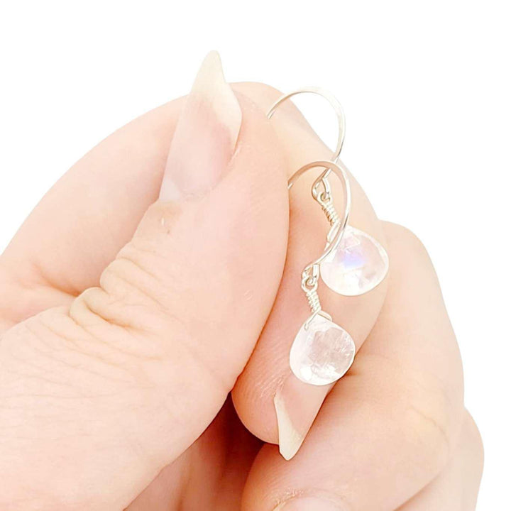 Earrings - Sterling Gemstone Drops (Rainbow Moonstone) by Foamy Wader
