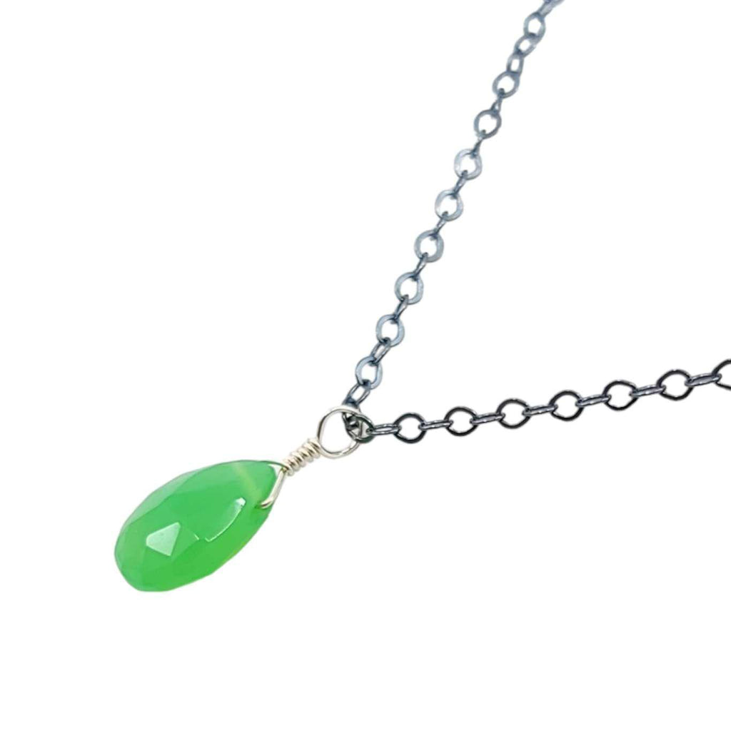 Necklace - Mint Green Chrysoprase Gemstone Oxidized Sterling by Foamy Wader
