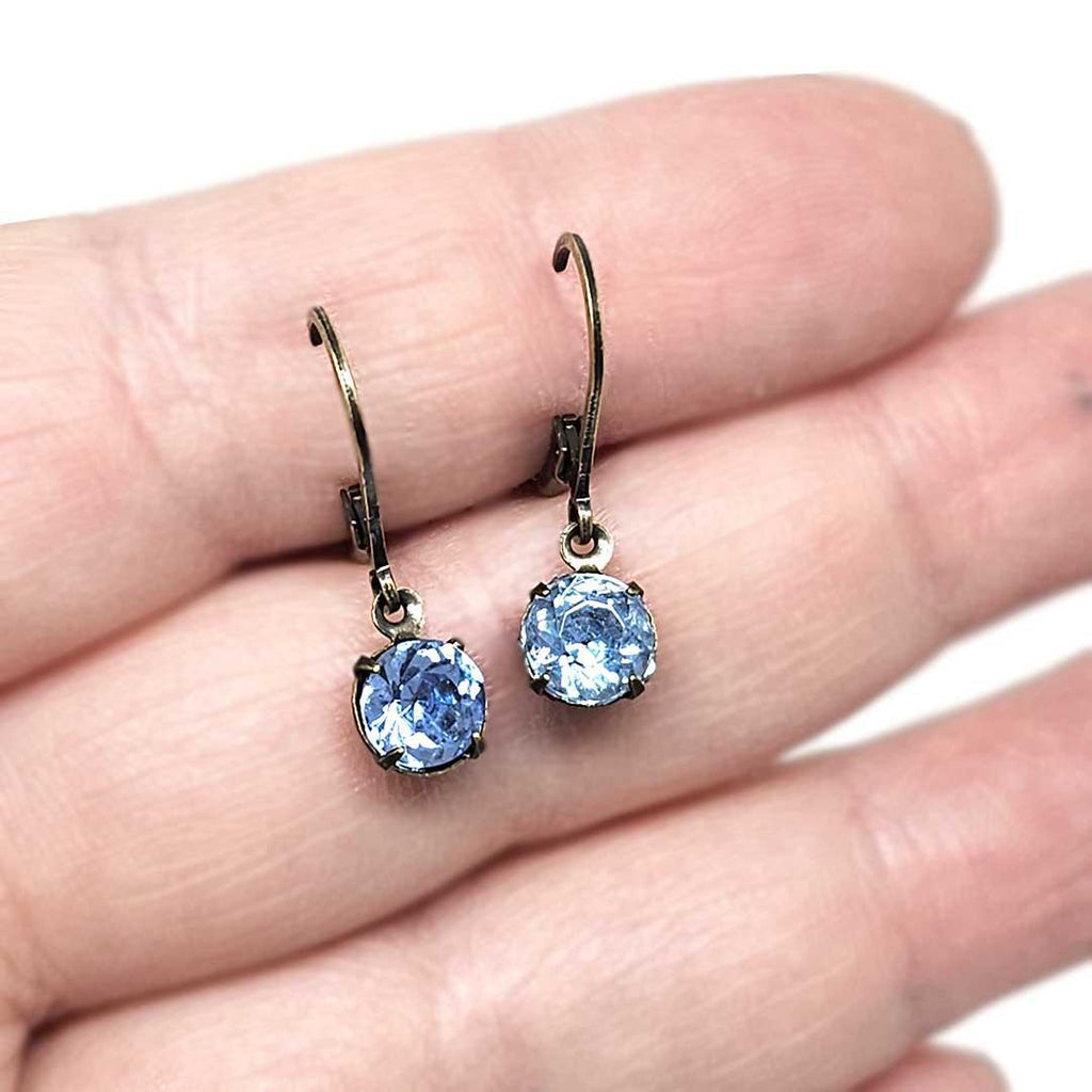 Earrings - Tiny Rhinestone Drops - Blues (Brass) by Christine Stoll | Altered Relics