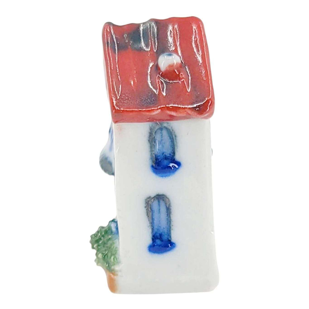 Collectible - Tiny House (White Walls, Red Roof, White Door) by Mist Ceramics