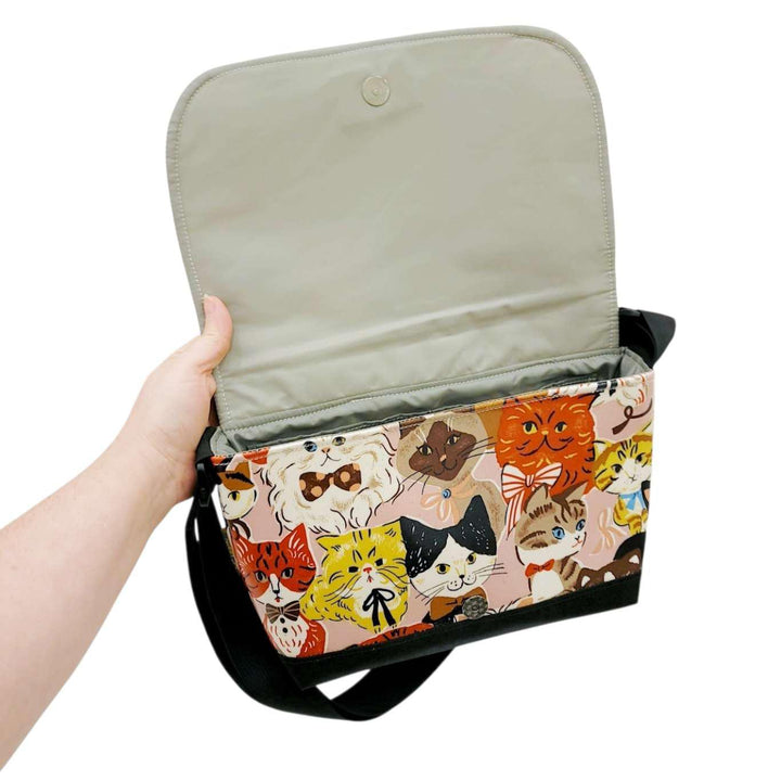 Bag - Short Messenger (Bowtie Cats on Pink) by Laarni and Tita