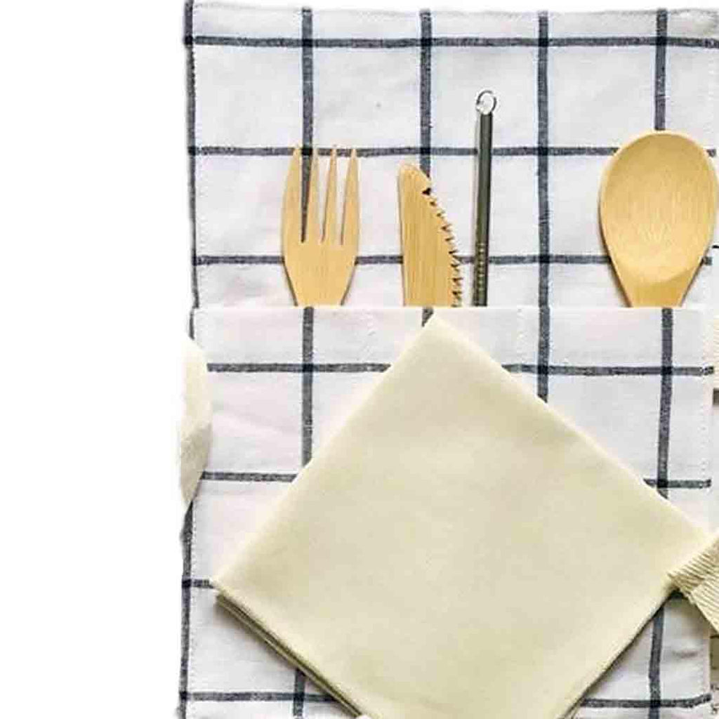Utensil Wrap - Cutlery, Straw and Napkin (Gray or Windowpane Linen) by Dot and Army