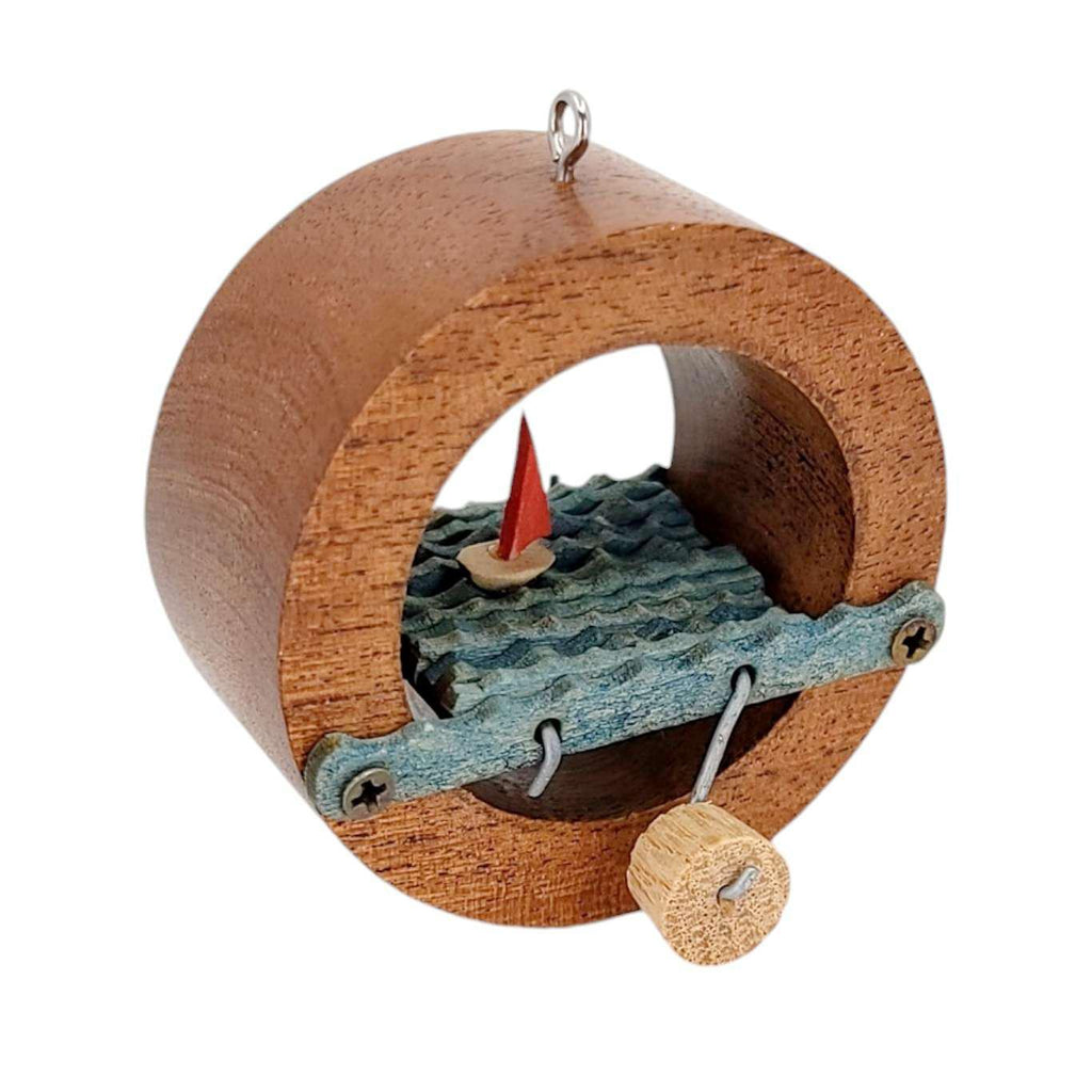 Kinetic Ornament - Hand Cranked Wooden Sailboat Circle by Cartoon Monster