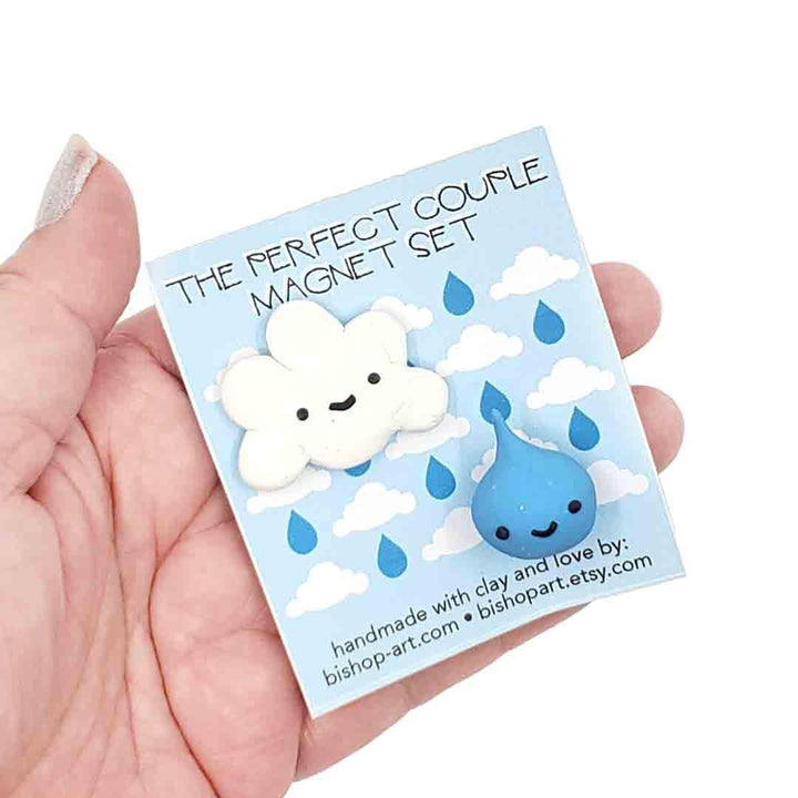 Magnet Set - Cloud and Raindrop Couple (Light Blue) by bishopart