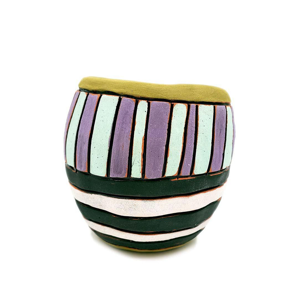 Tiny Cup - 2.5in - Purple Blue Green White Stripes by Leslie Jenner Handmade