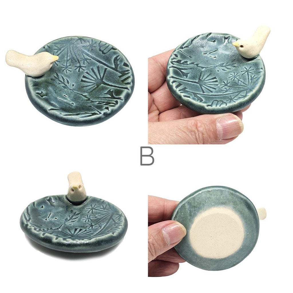 Round Ring Dish - White Bird Floral (Dark Teal Matte) by Tasha McKelvey