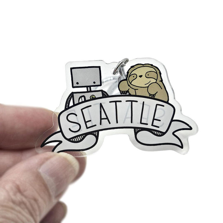 Keychain - Seattle Ribbon Sloth and Robot by LaRu
