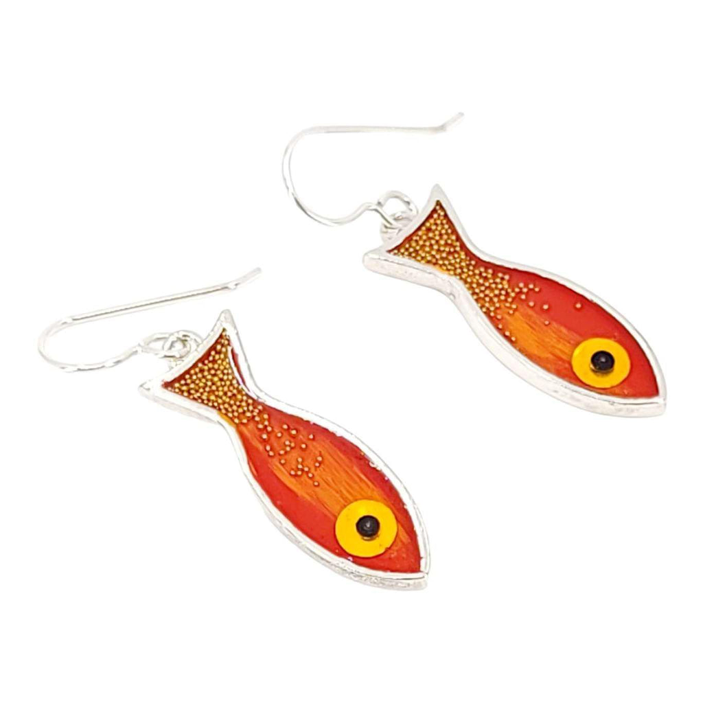 Earrings - Fish (Red Orange) by Happy Art Studio