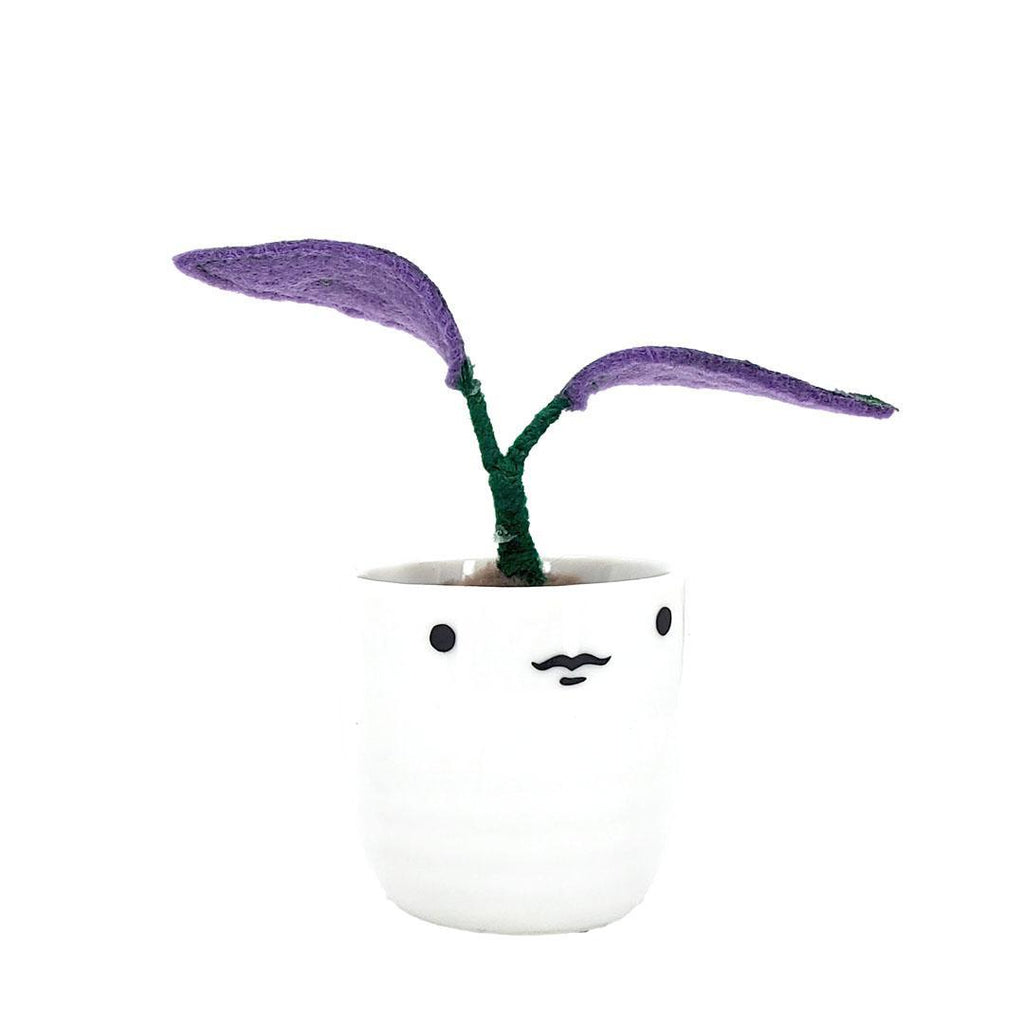 Collectible - Little Sprout Fabric Plant (Mustachioed Two Purple Leaves) by World of Whimm