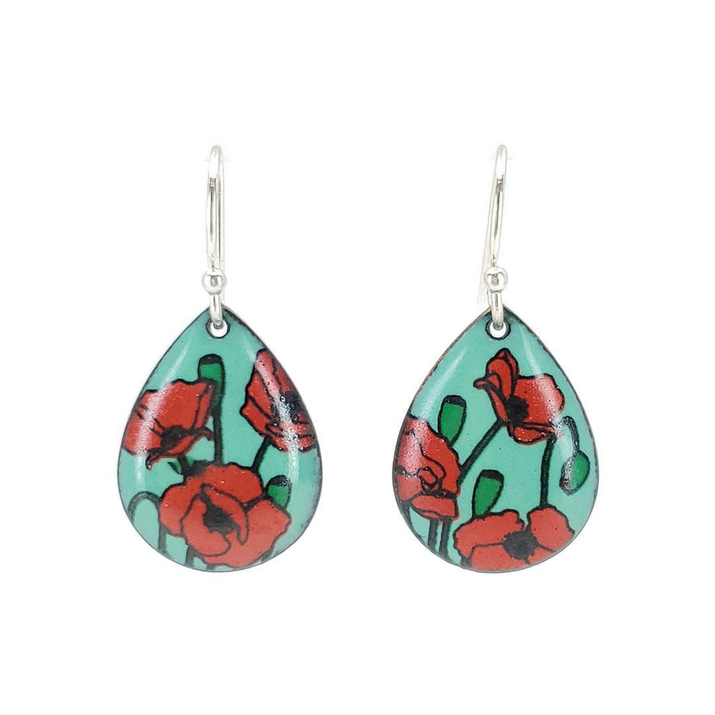 Earrings - Red Poppies Small Teardrop (Turquoise) by Magpie Mouse