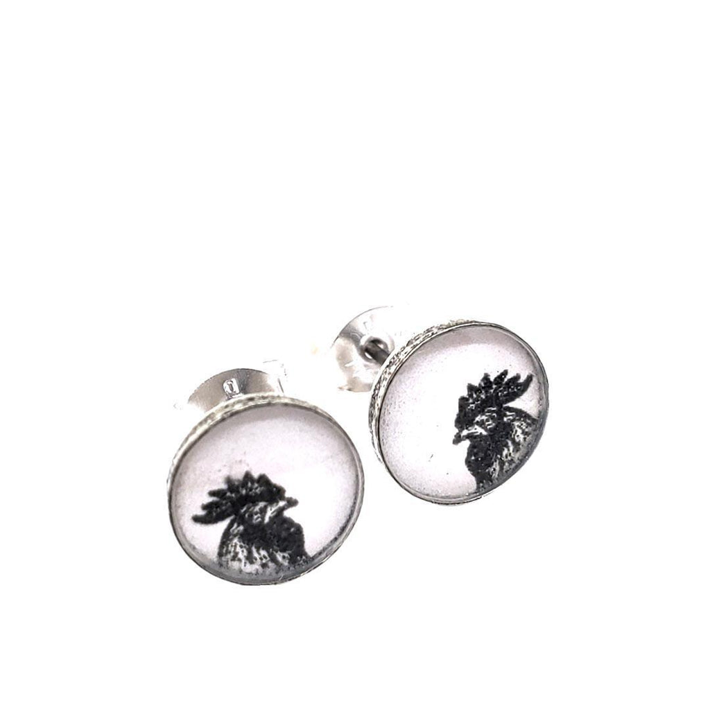 Earrings - Tiny Posts - Rooster Antiqued Silver by Christine Stoll | Altered Relics