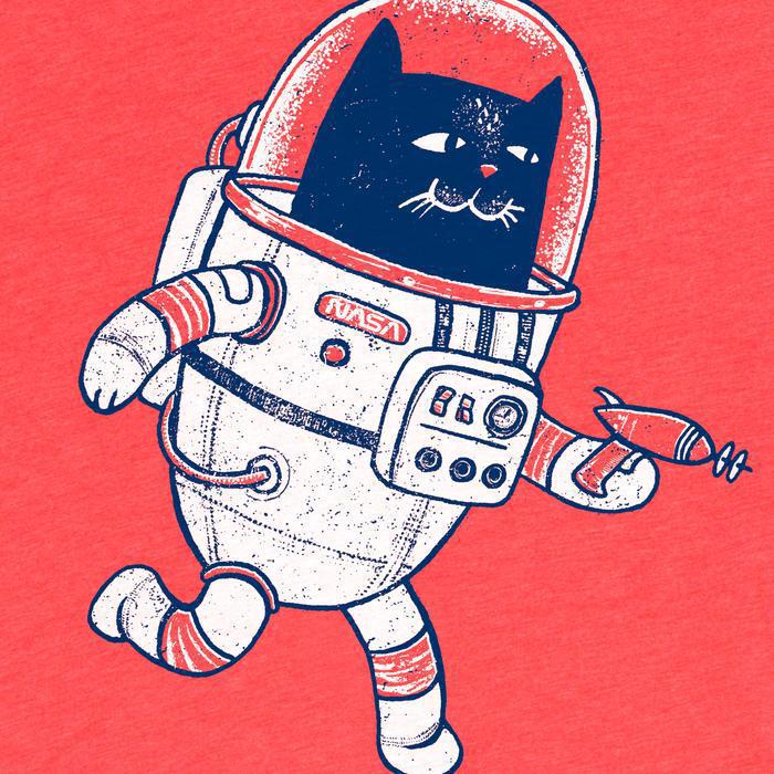 Adult Crew Neck - Space Cat Red Tee (XS - 2XL) by Factory 43