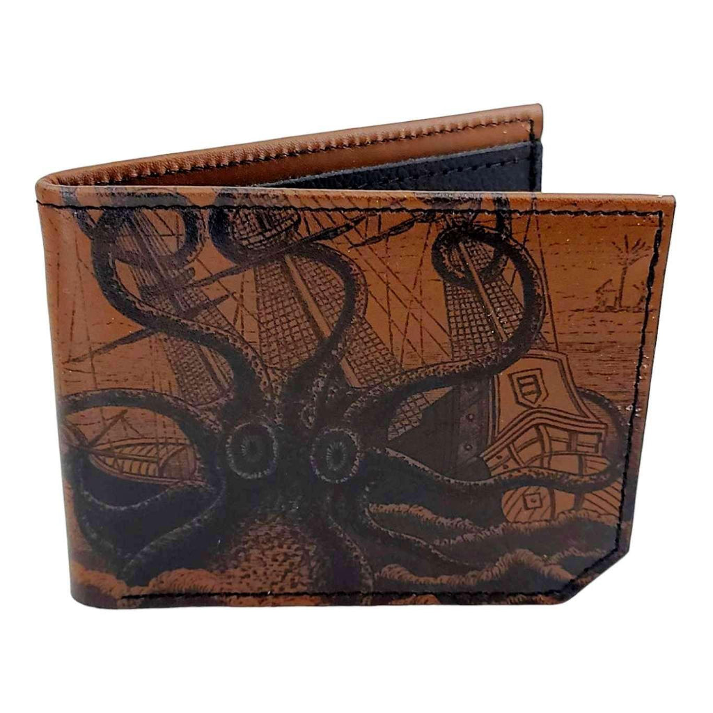 Leather Wallet - Brown Octopus Attacks by Backerton
