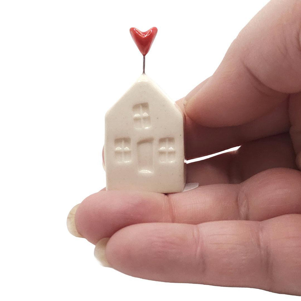 Tiny Pottery House - Soft White with Heart (Red or Pink) by Tasha McKelvey