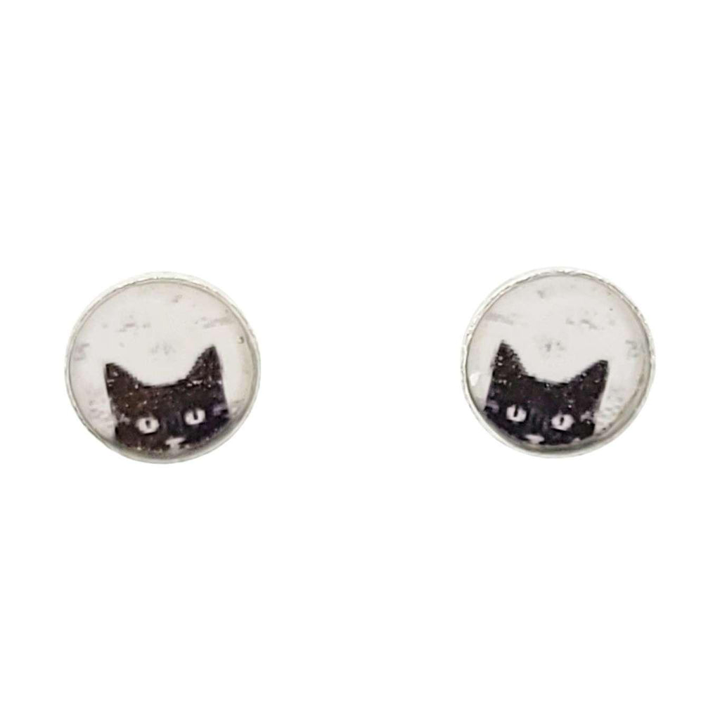 Earrings - Black Cat Studs (Stainless Steel) by Christine Stoll