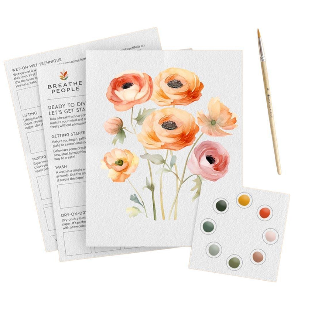 Watercolor Kit - Ranunculus Blooms All in One Beginner by Breathe People