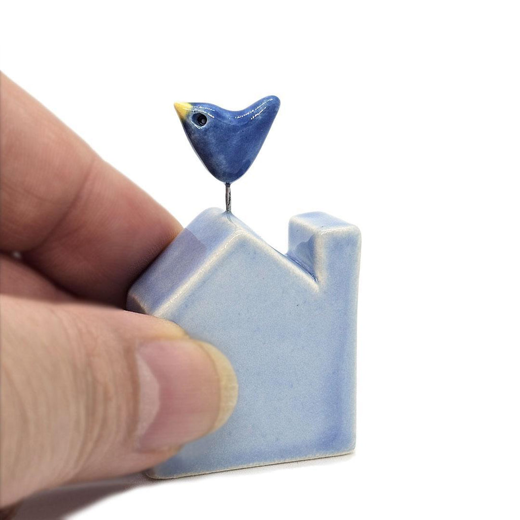 Tiny Pottery House - Light Blue with Bird (Assorted Colors) by Tasha McKelvey