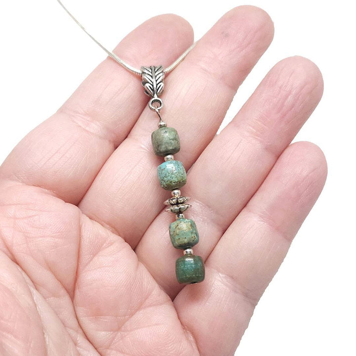 Necklace - Four bead Green Turquoise Pendant Silver Plate Chain by Tiny Aloha