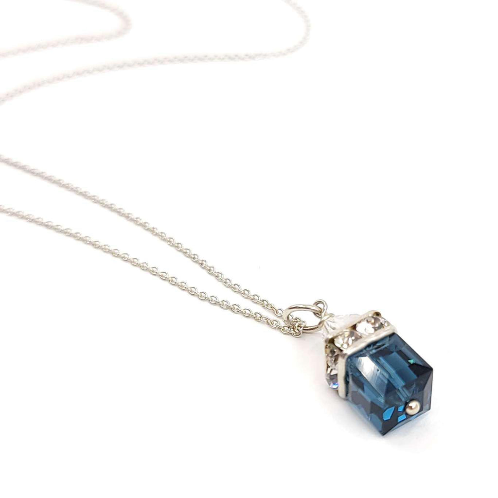 Necklace - Square Montana Blue Crystal with Sterling Silver by Sugar Sidewalk