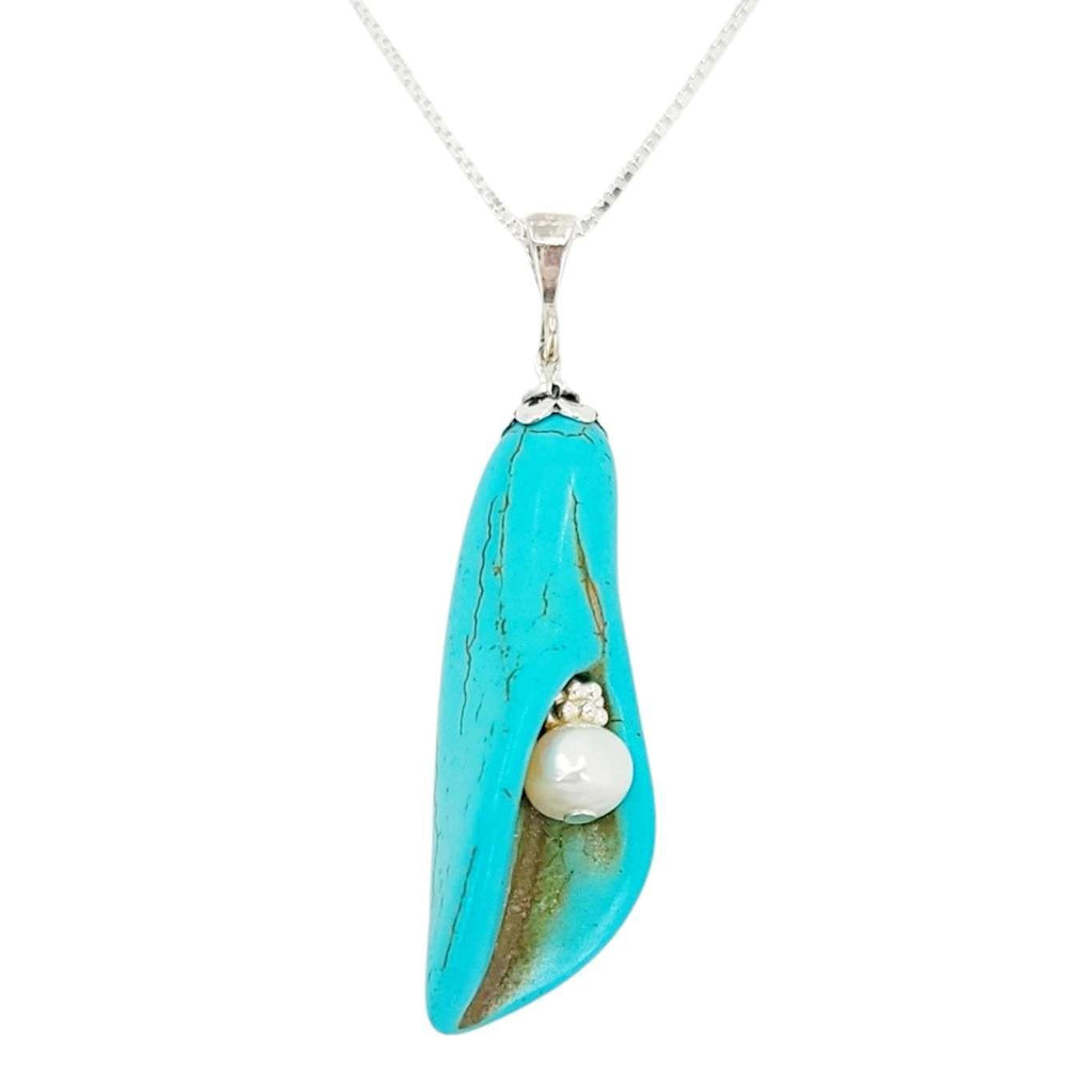 Necklace - Single Pearl Peace Lily Pendant (Howlite, Pearl, Sterling Silver) by Tiny Aloha