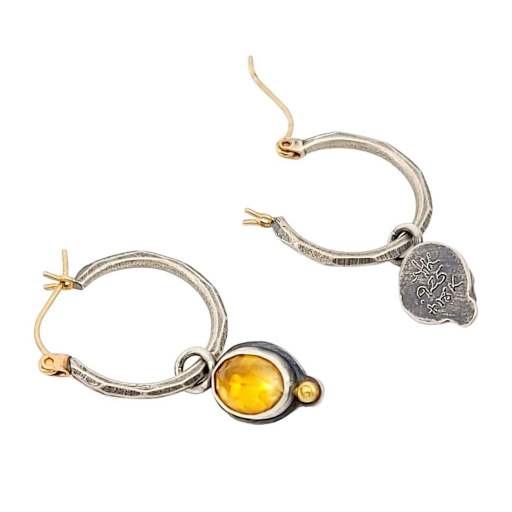 Earrings - Rose Cut Citrine Hoops in Sterling Silver with 18k and 14k Gold by Allison Kallaway