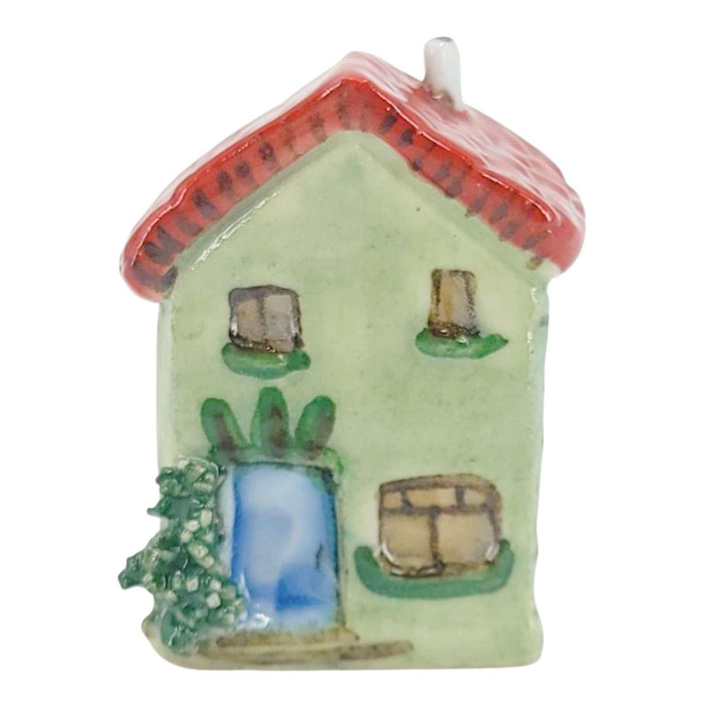 Collectible - Tiny House (Green Walls, Red Roof, Blue Door) by Mist Ceramics
