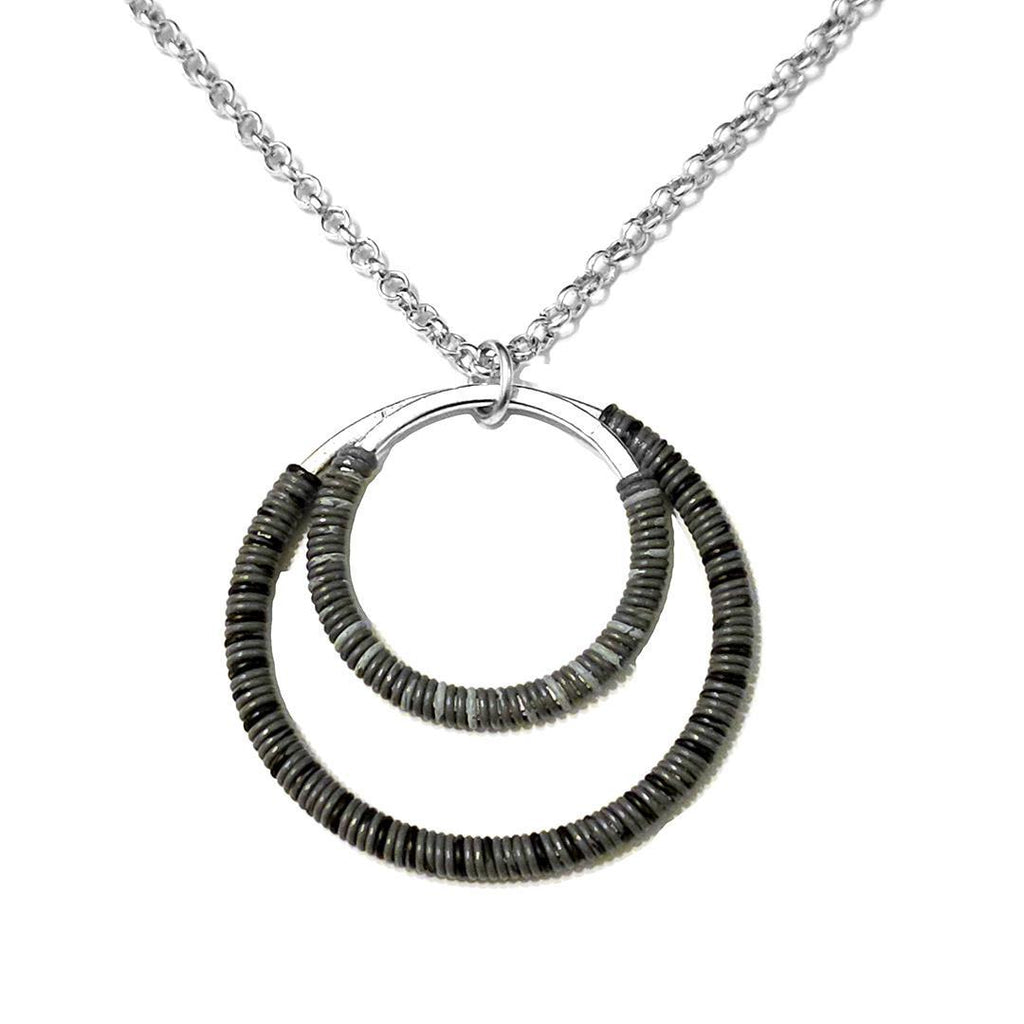 Necklace - Double Circle - Charcoal Gray Communication Wire by XV Studios