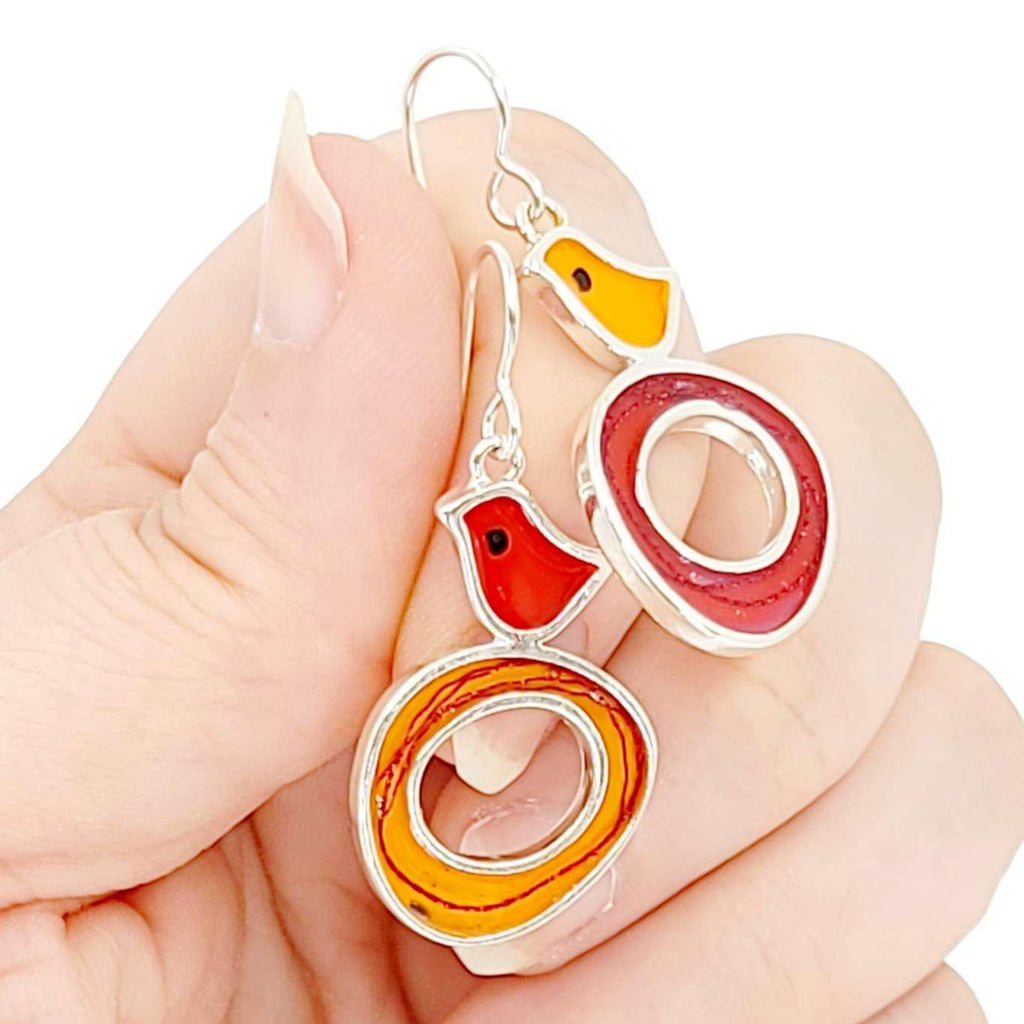 Earrings - Bird Nest (Red Orange) by Happy Art Studio