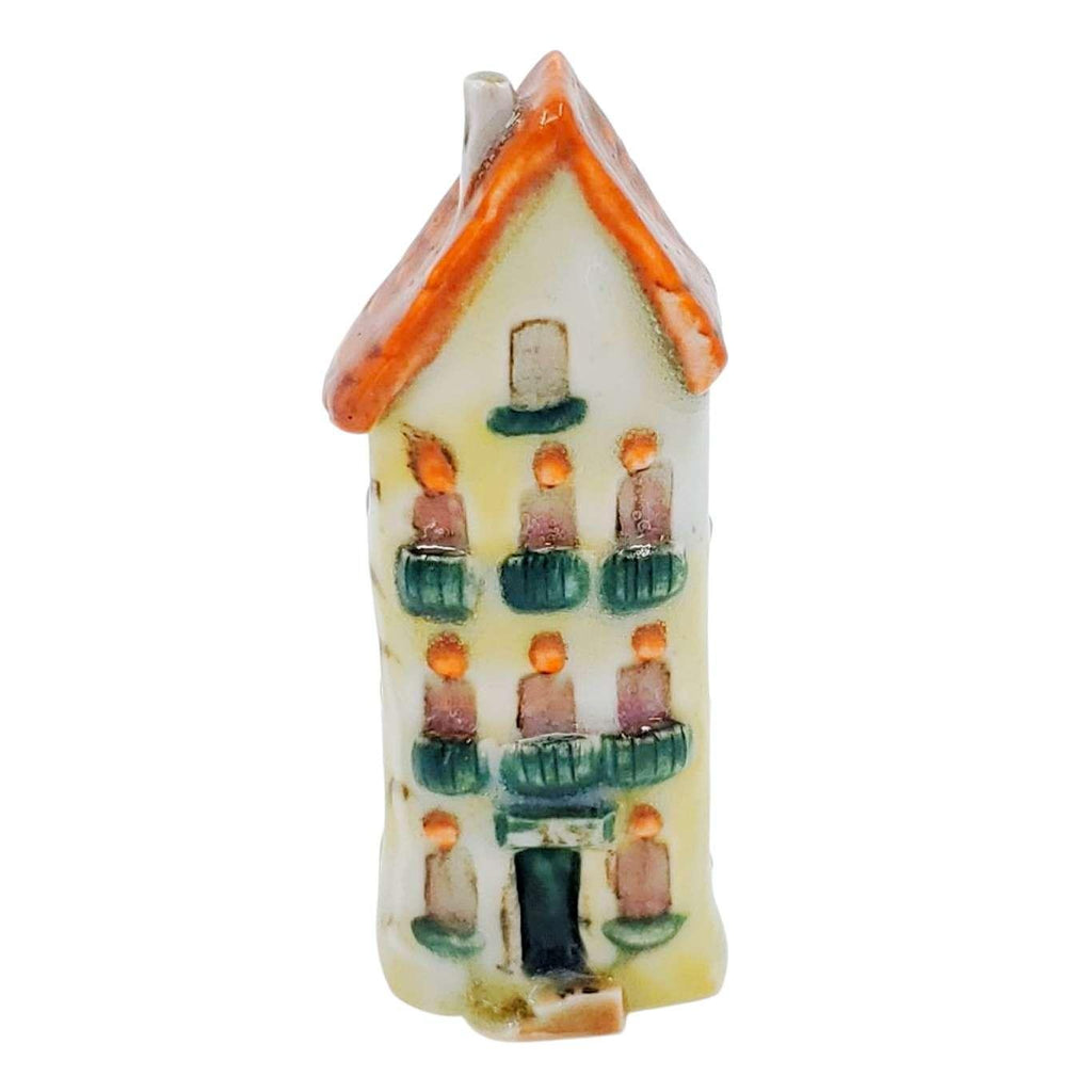 Collectible - Tiny House - Tall Apartments (Pale Yellow Walls, Teal Door, Orange Roof) by Mist Ceramics