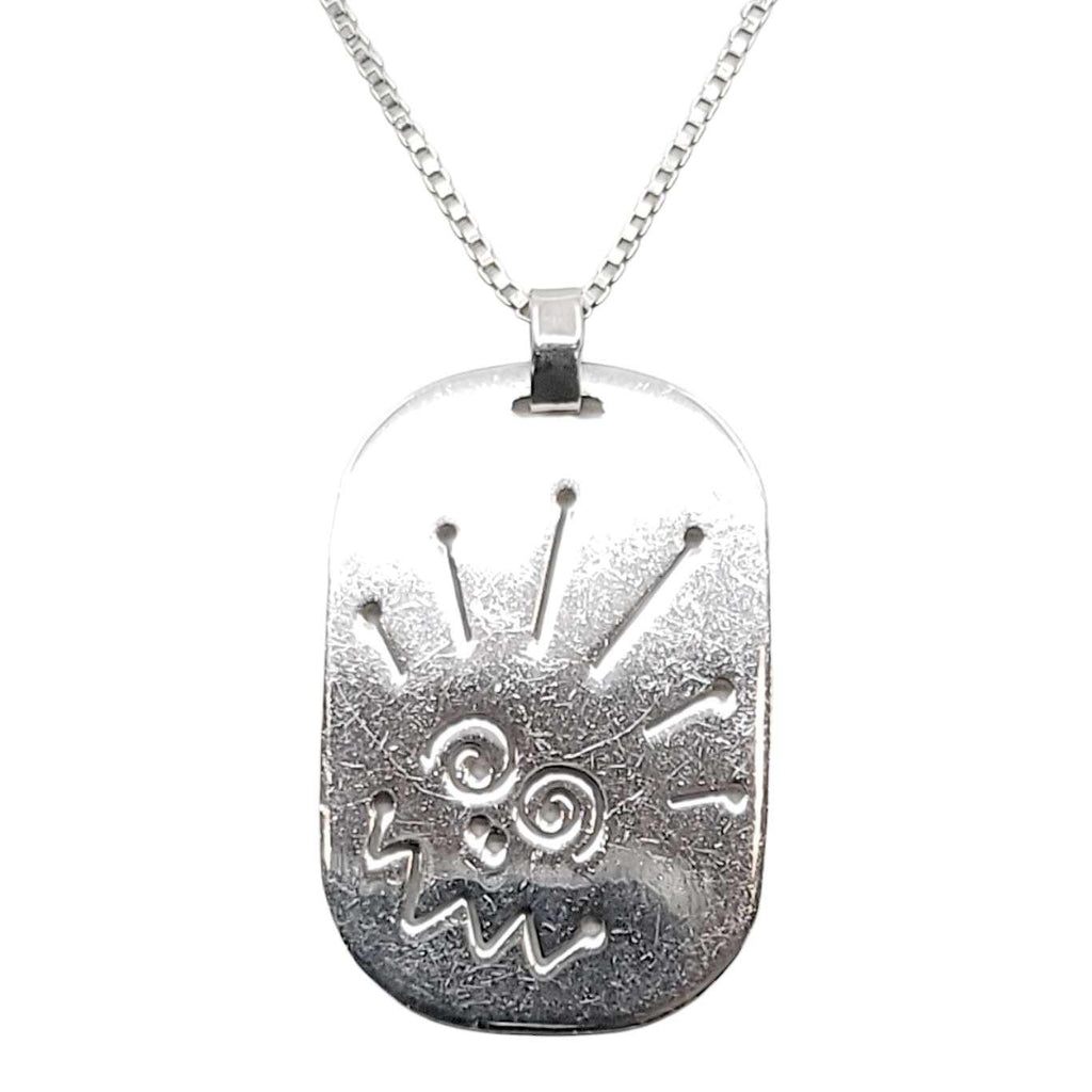 Necklace - Funky Face Cutout Wide Oblong Pendant 22in Chain (Sterling Silver) by imakecutestuff