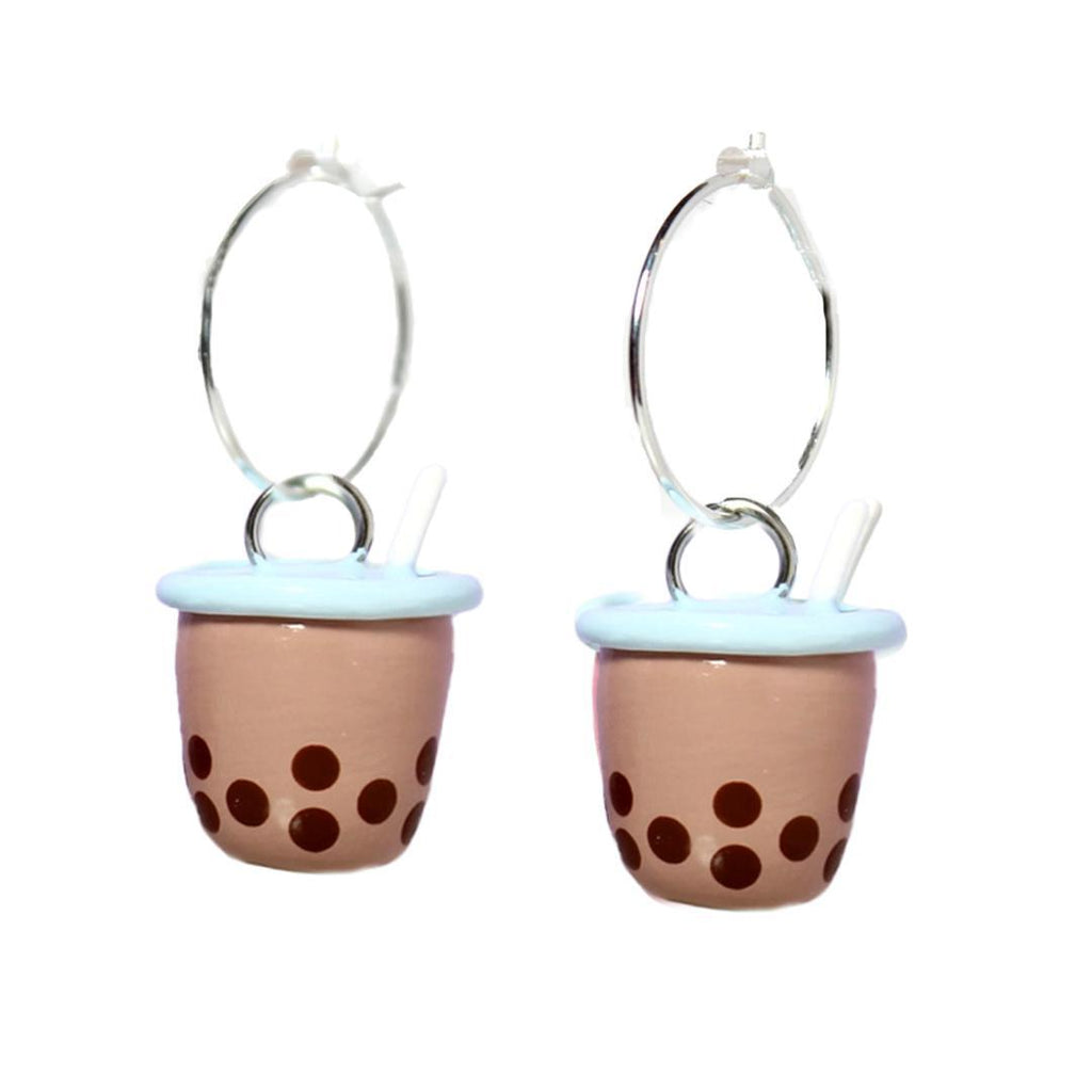 Earrings - Bubble Tea Hoops (Brown) by Mariposa Miniatures