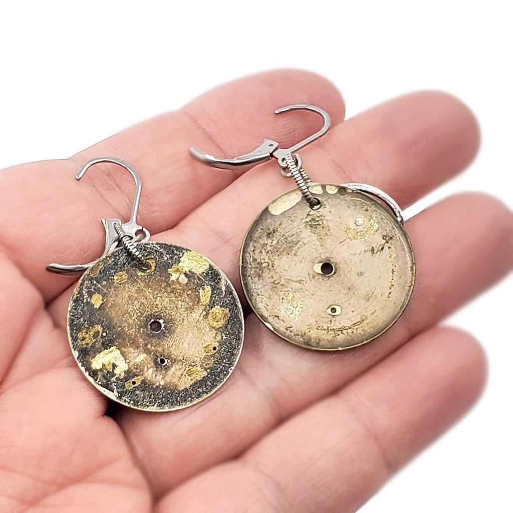 Earrings - Silver Cat Watch Dials by Christine Stoll Studio