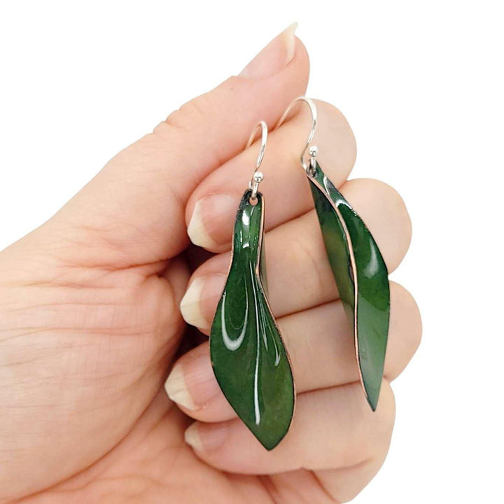 Earrings - Small Folded Leaf (Dark Green Solid) by Magpie Mouse Studios