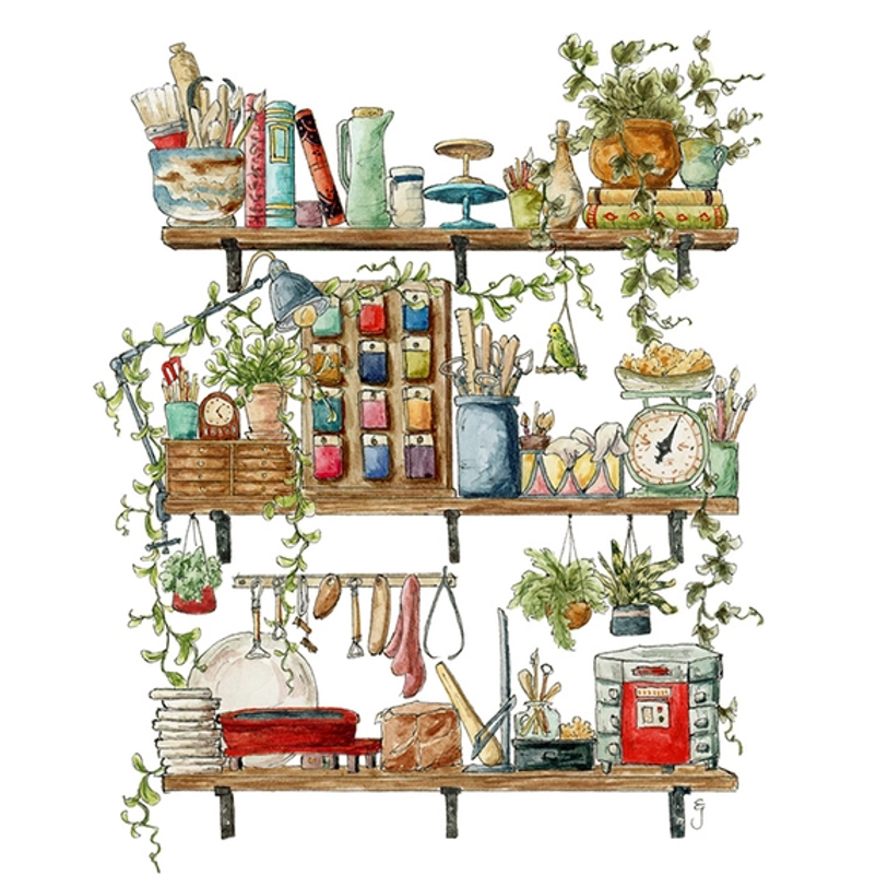 Art Print - 8x10 - The Potter's Shelves by Lizzy Gass