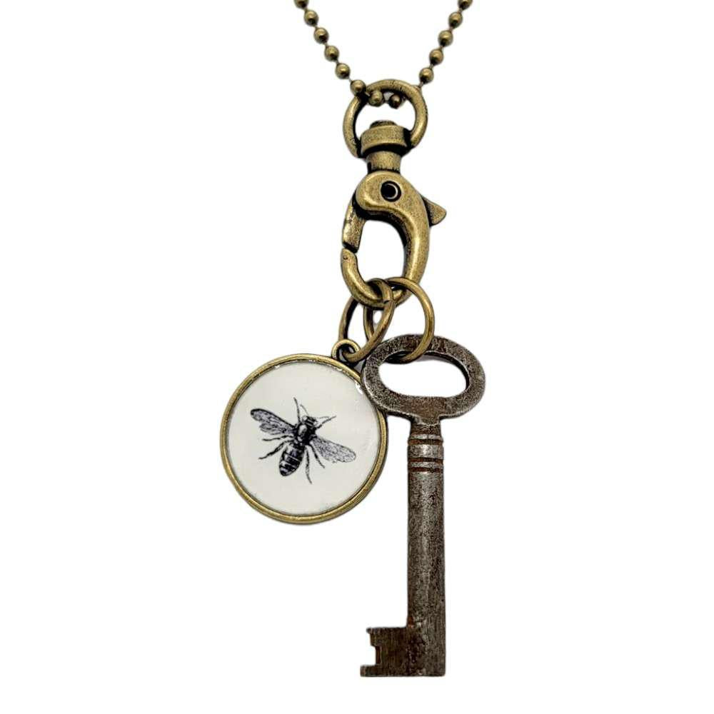 Necklace - Vintage Image - Bee & Key (Brass) by Christine Stoll | Altered Relics