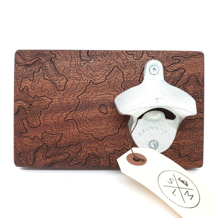 Bottle Opener - Dark Walnut Wood - Mt Rainier Topography by SML