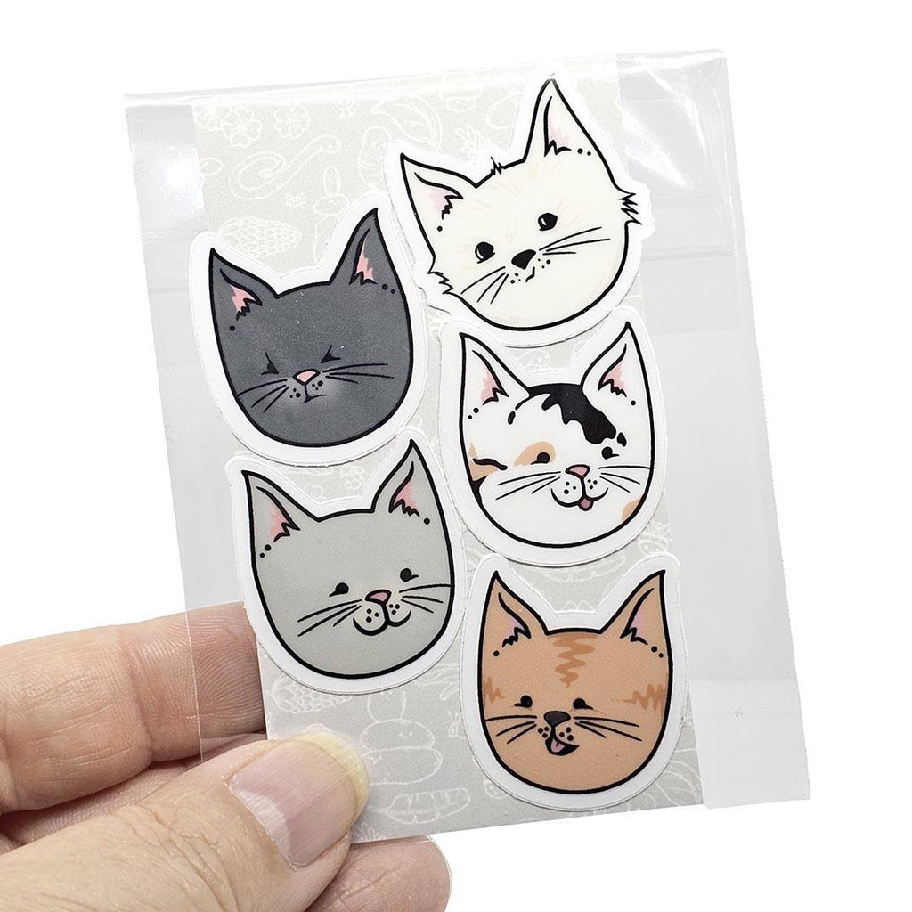 Tiny Stickers - Set of 5 - Kitty Cat Heads (Assorted) by World of Whimm