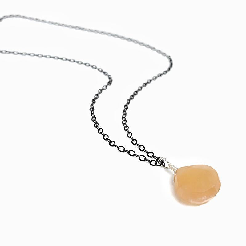 Necklace - Peach Moonstone Gemstone Oxidized Chain by Foamy Wader