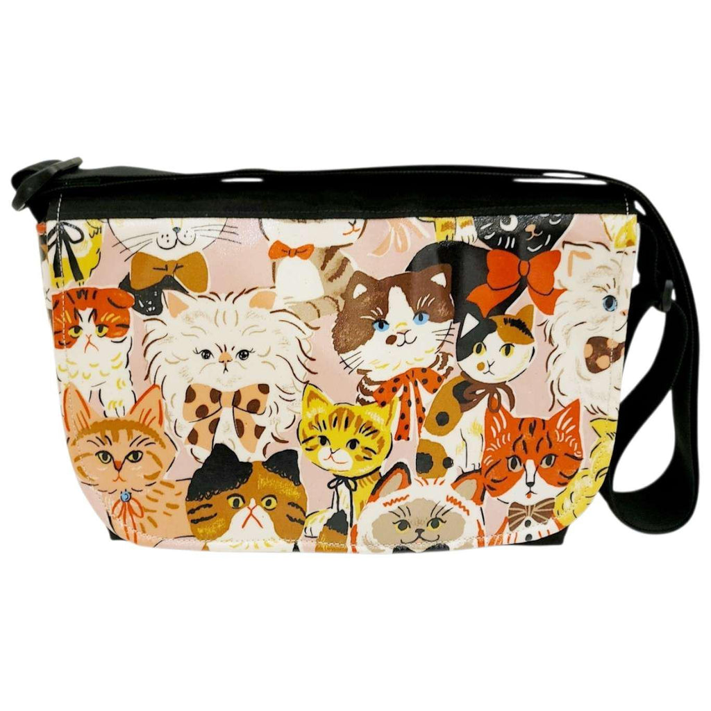 Bag - Short Messenger (Bowtie Cats on Pink) by Laarni and Tita