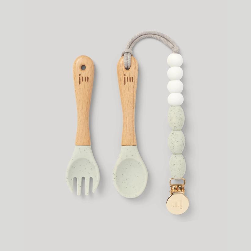 Feeding Set - Fork and Spoon with Clip (Moonlight Gray) by January Moon