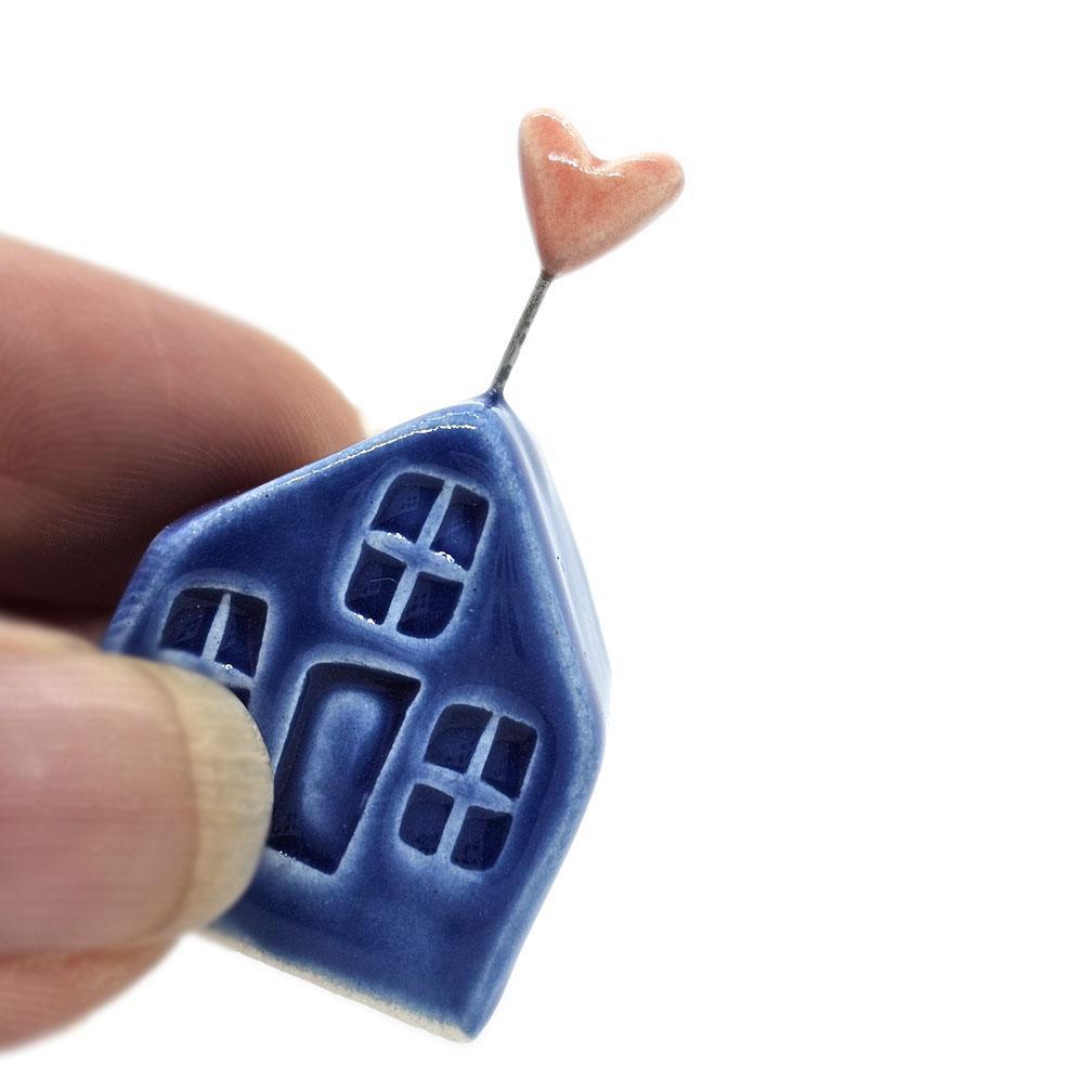 Tiny Pottery House - Dark Blue with Pink Heart by Tasha McKelvey