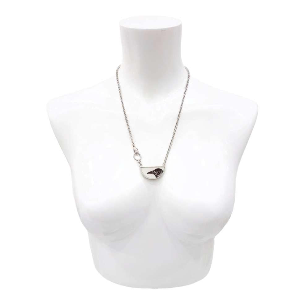 Necklace - Peeking Crow Half-Round Resin (Silver) by Christine Stoll |Altered Relics