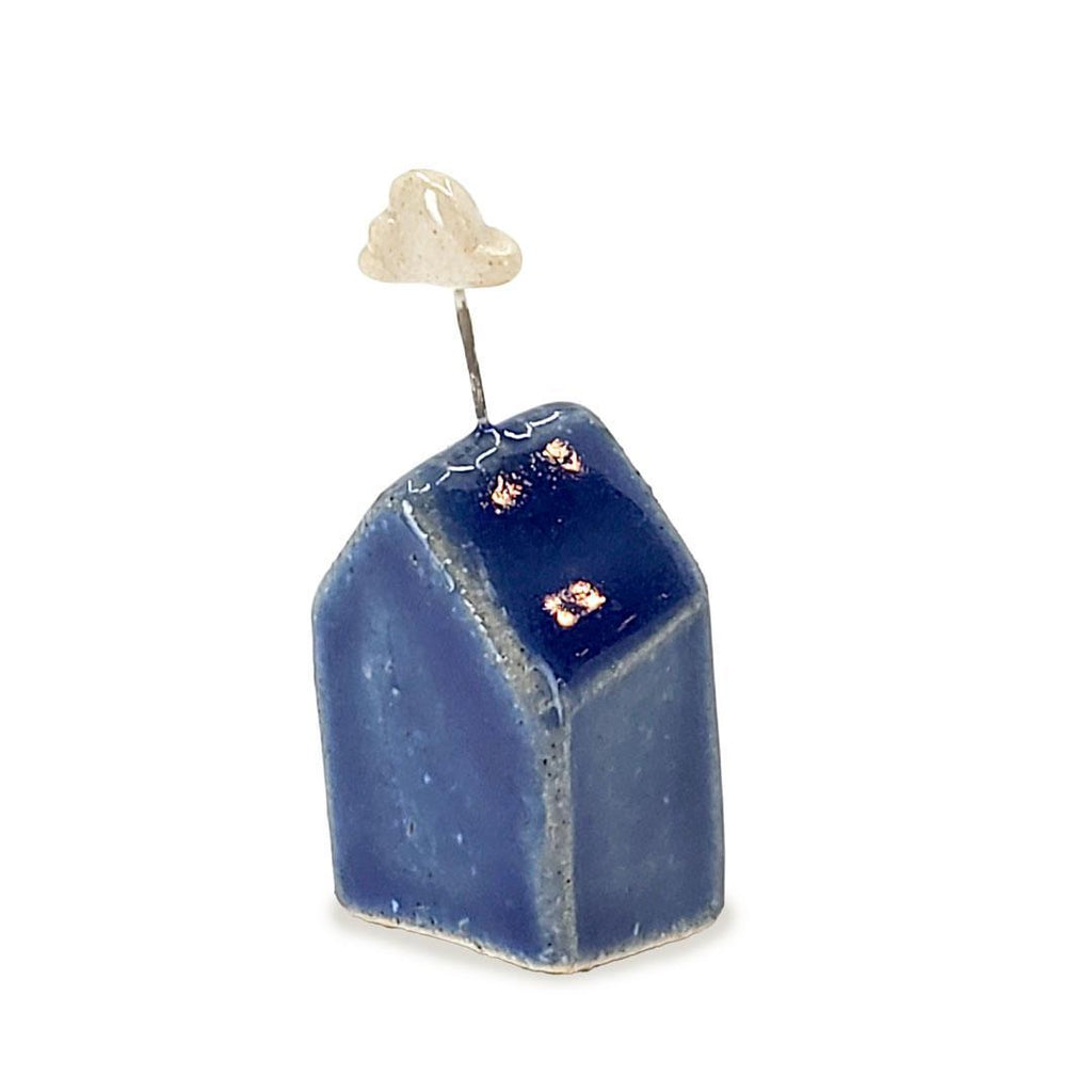 Tiny Pottery House - Dark Blue with Cloud by Tasha McKelvey