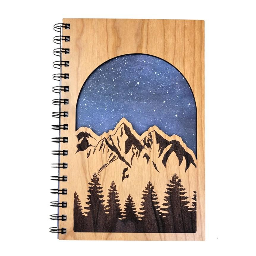 Journal - Starry Mountains Cutout Wood Cover with Lined Pages by Bumble and Birch