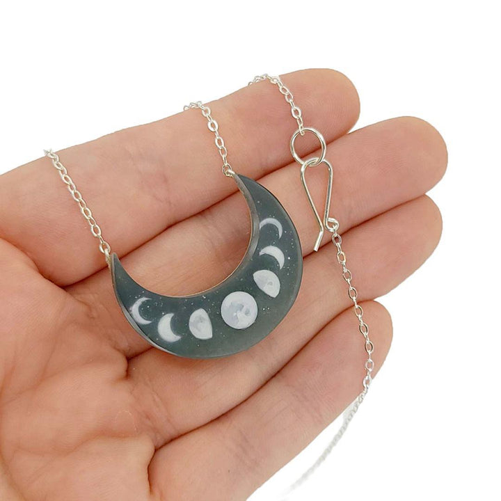 Necklace - Glitter Moons Crescent Painted by Fernworks