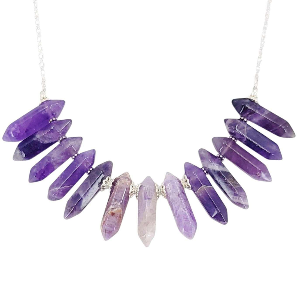 Necklace - Stone Points Fan (Amethyst, Sterling Silver) by Tiny Aloha