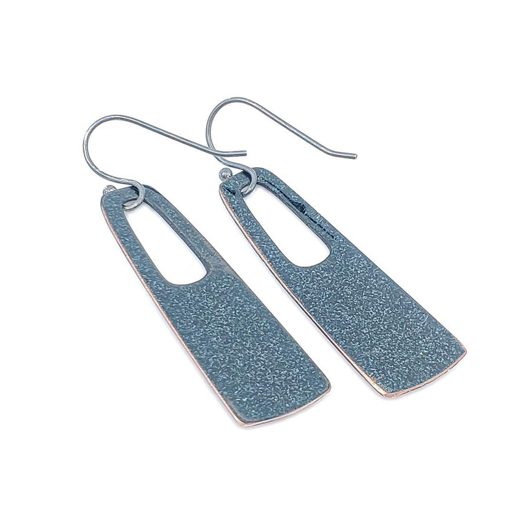 Earrings - Medium Open Rectangle (Red Blobs on Gray) by Magpie Mouse Studios